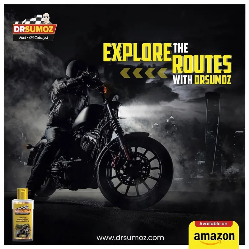 DrSumoz Instagram post: a motorcyclist in smoke, "Explore the routes with DrSumoz"